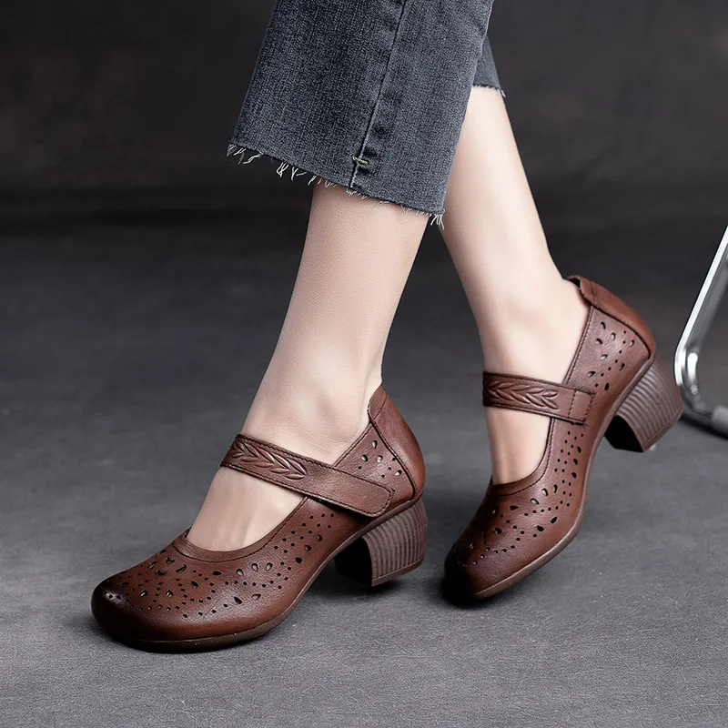 GKTINOO Women Pumps 2024 Platform Sandals Genuine Leather Women Thick Heel Shoes Summer Hollow Out Breathable Gladiator Shoes