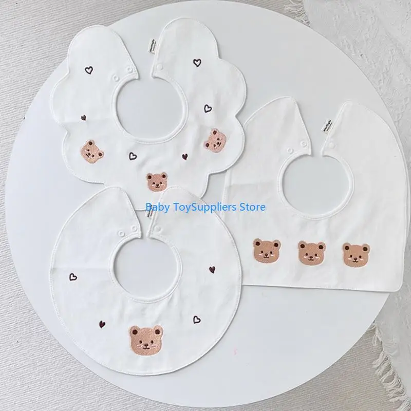 

R1WF Pack of 3pcs Baby Cotton Bibs Animal Print Newborn Teething Bib Drooling Bibs 3-layer Breathable Newborn Nursing Bib
