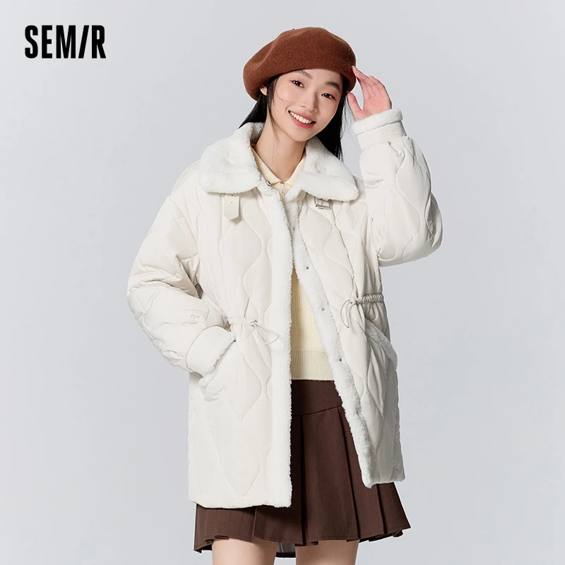 Semir Jacket Women Mid-Length Loose Stand-Up Collar Simple 2023 Winter New Temperament Versatile Cotton-Padded Jacket