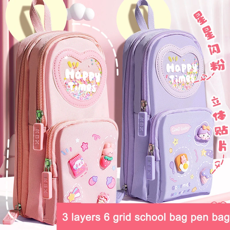 Imagem -04 - Grande Capacidade Lona Bolsa Lápis Kawaii Lápis Cases Bolsa Titular Caixa para Meninas Material Escolar Papelaria Estudante 1pc