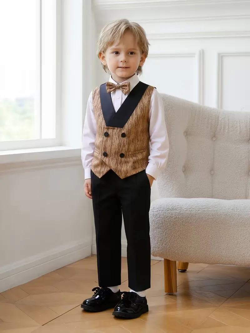 80-150 England-Stil Jungen Sommer Weste Hemd Hose Fliege Fotografie-Anzug Kinder Hochzeitskleid Kinder Zeremonie Cosplay Kostüm