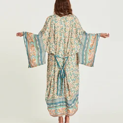 TEELYNN szlafrok Kimono dla kobiet kardigan z kwiatowym nadrukiem bluzka w stylu Boho i koszula cygańska bluzka plażowa letnia bluzka bluza bluza damska