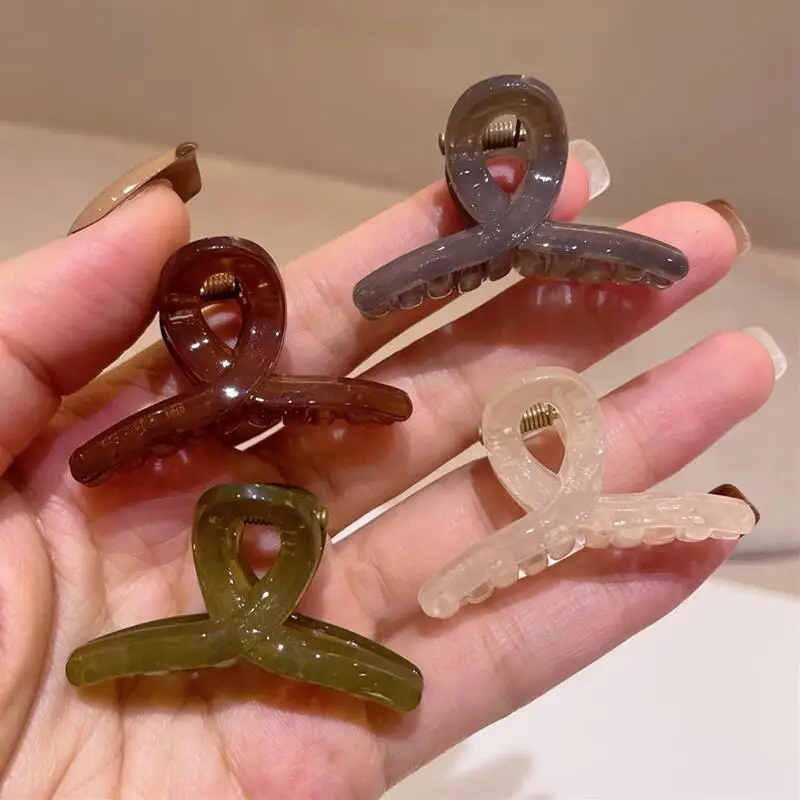 2/4 Stuks Leuke Effen Haar Klauw Krab Voor Meisjes Acryl Mini Haarspeld Mode Vrouwen Bang Barrette Cross clips Kleine Haaraccessoires