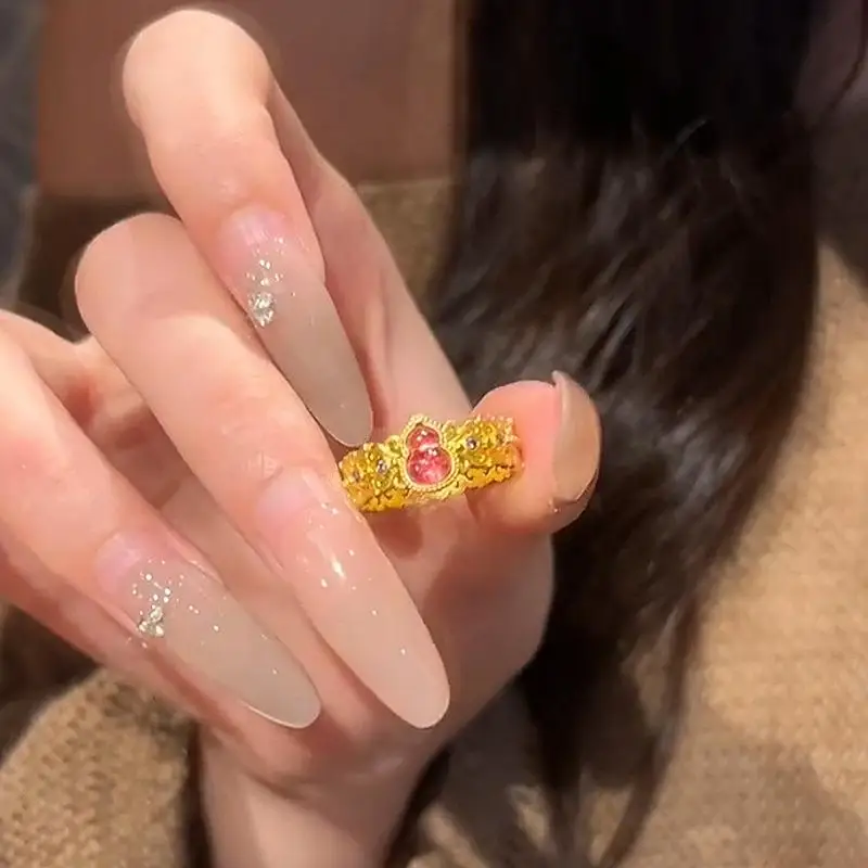 

light luxury exquisite gourd rings for women New in Vintage palace style pink crystal ring party jewelry adjustable