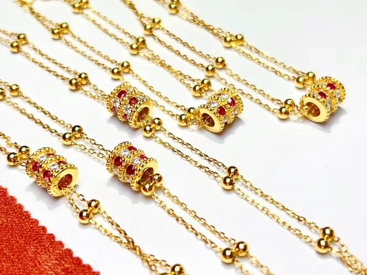 Certificate 925 Silver Natural Mozambique Ruby Jewelry Set Bucci Flower Ring Cylindrical Two-layers Chain Bracelet For Wedding