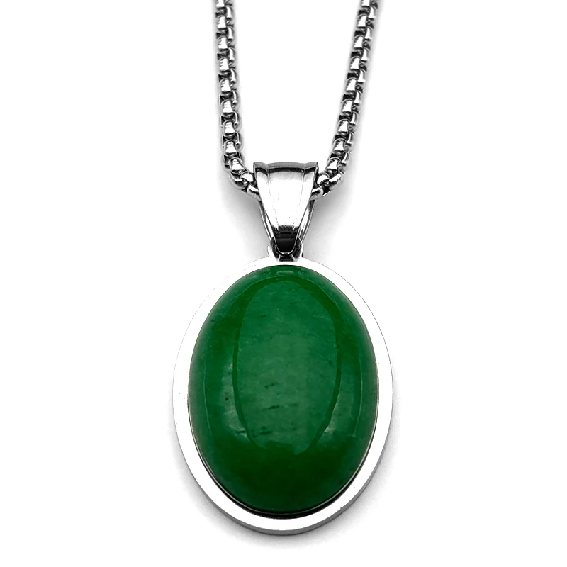 Trendy Naturstein Weiblichen Kette Für Frauen Männer Edelstahl Grün Oval Form Elegante Party Elegante Charme Halskette Schmuck – Detail 8