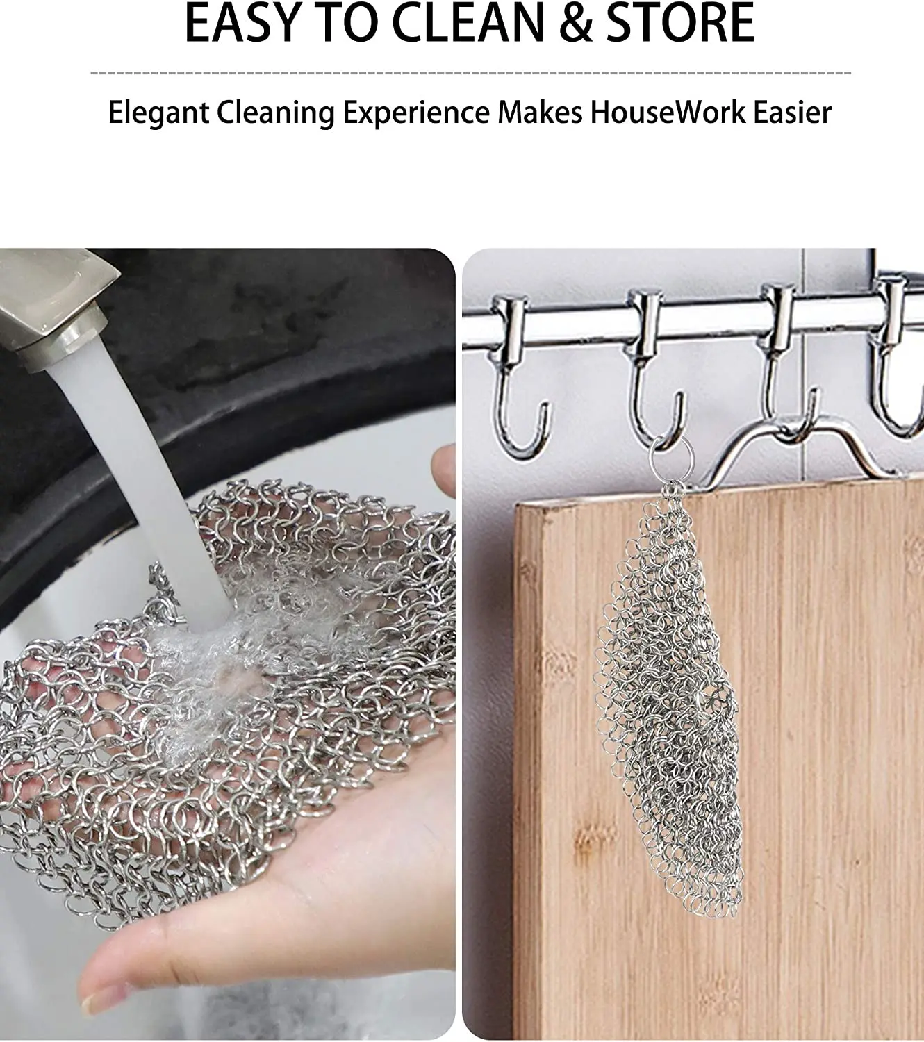 Leeseph Kitchen Cleaning Ring Stainless Steel Cleaner Chainmail Scrubber Accessories Reusable Washing Net Cleaning Tool for Home