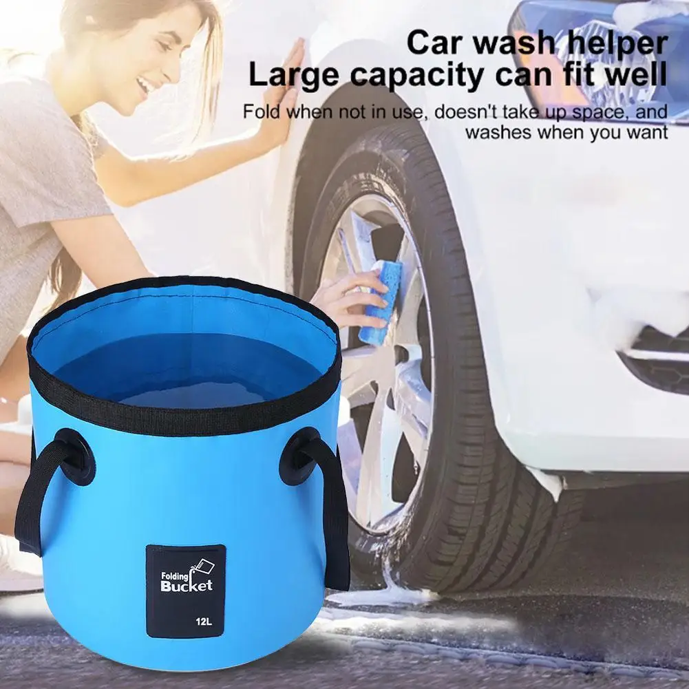 12L Car Folding Bucket Outdoor Fishing Camping Fishing Waterproof Bucket PVC Wash Bucket Handheld Camping Water Storage Bag