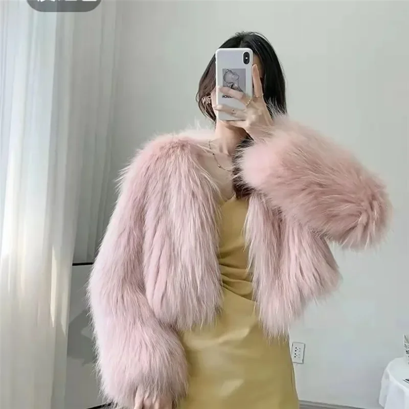 Women Faux Fur Coat Solid V Neck Short Cardigan Autumn Winter Clothes New Korean Fashion Long Sleeve Abrigo Mujer