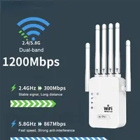 1200Mbps Wireless WiFi Repeater WIFI Extender WiFi Booster 2.4G/5G Network Amplifier 360° Full Coverage Signal for Office Home