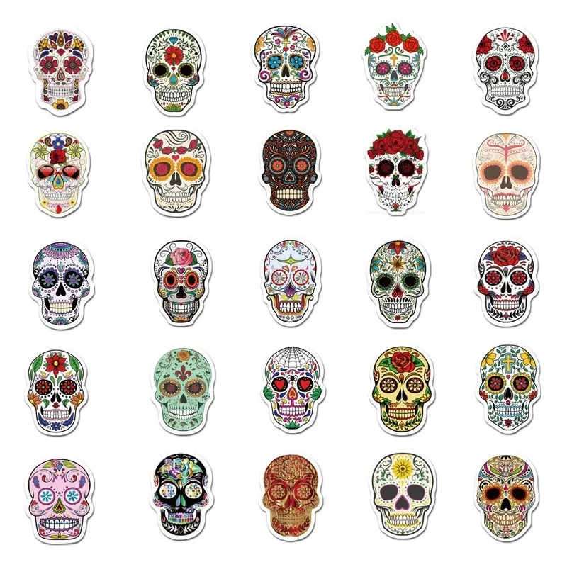 50pcs Mexican Calaver Sugar Skull Graffiti Sticker DIY Skateboard Laptop Luggage Decals Car Styling Anime Kids Toy Sticker