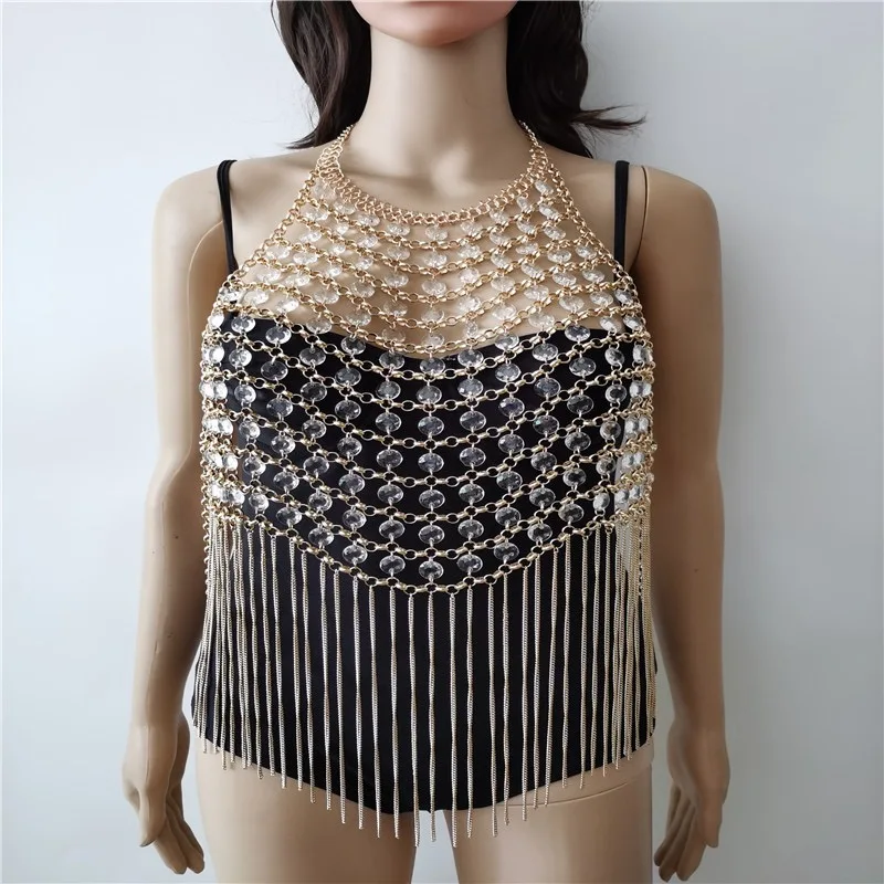 สร้อยคอแฟชั่นผู้หญิงแบบหลายชั้นประดับลูกปัดหนักสำหรับงานแต่งงาน พร้อมพู่ห้อยและสายคล้องไหล่ในตัว