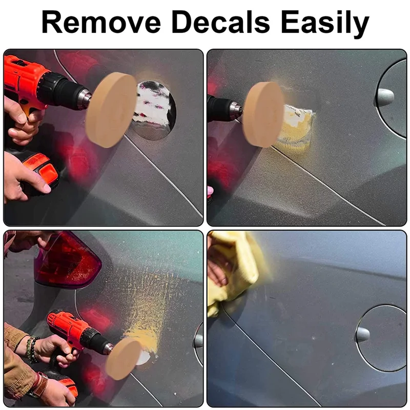 Roda penghapus karet Decal 2Pcs, perekat penghilang roda karet Solid dengan bantalan & adaptor bor, alat penghilang perekat