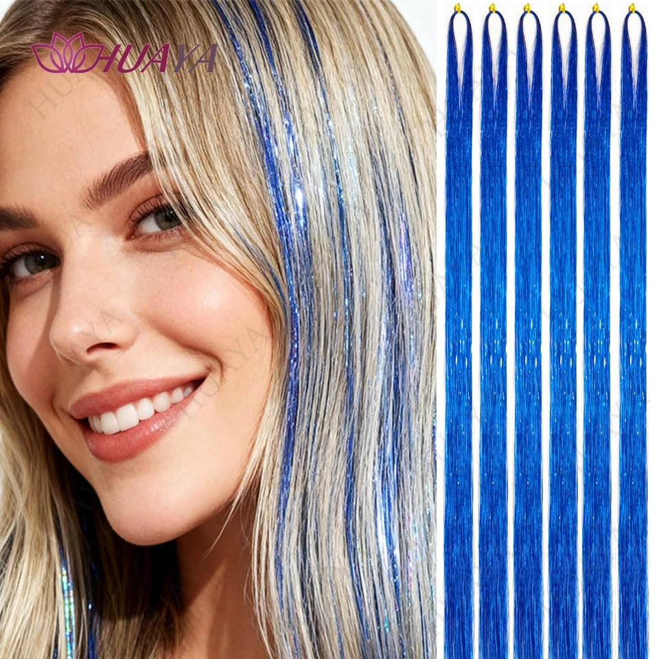 Synthetic Hair Extensions Sparkle Hair Tinsel Rainbow Colored Strands Girls Headwear Hairbinge Hair Laser False Hair Extensions