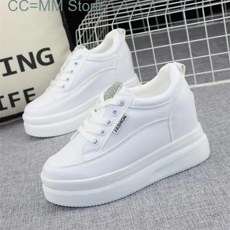 

New Thick-soled Leather White Shoes Women's Autumn Style Slimming Inner Increase 8cm Women's Shoes Lace-up Casual Sneakers