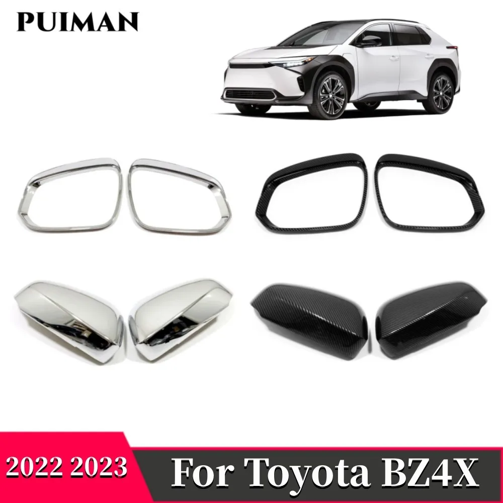 

For Toyota bZ4X 2022 2023 ABS Carbon fiber Chrome Rearview Mirror Eyebrow Shield Cover Trims Stickers Car Styling Accessories