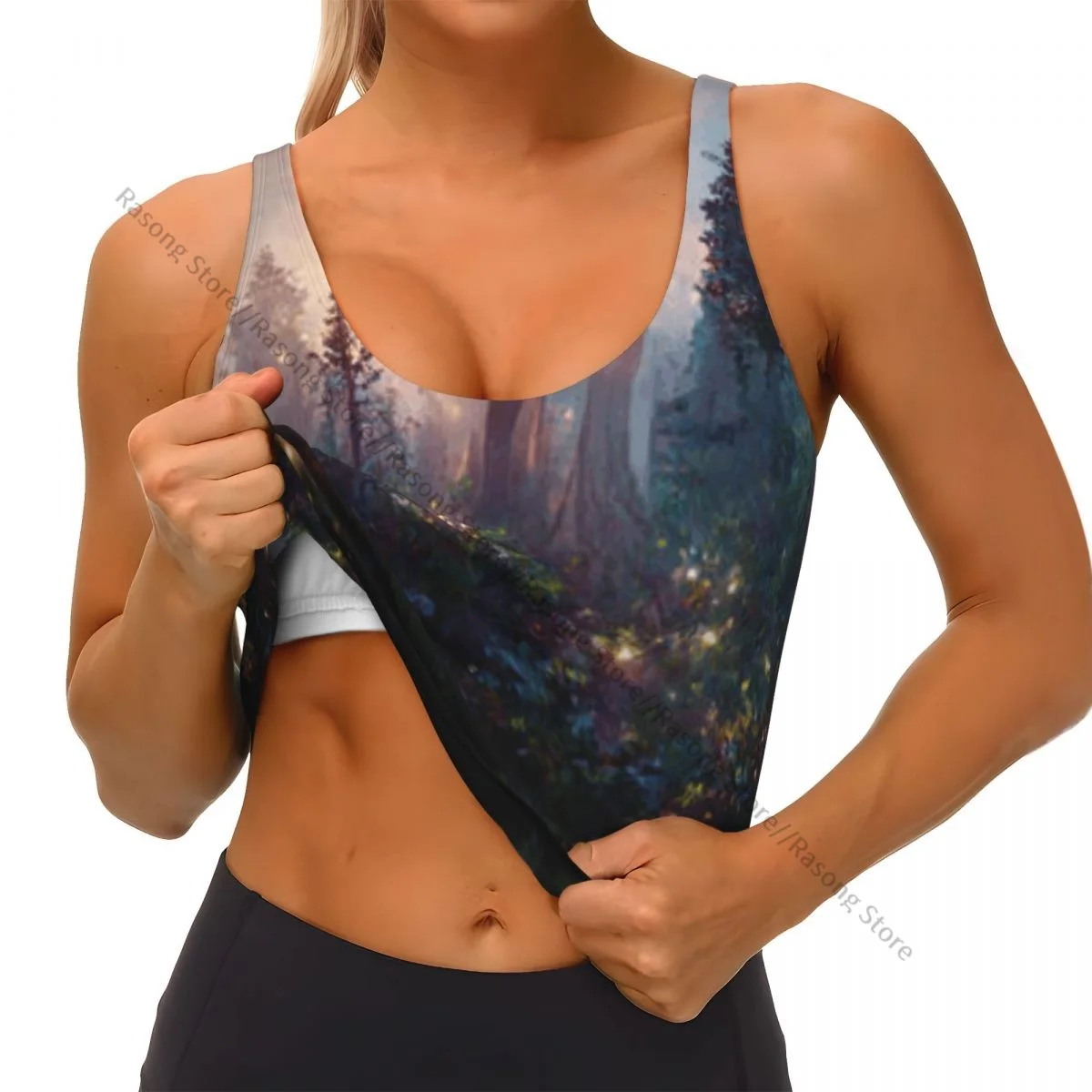 ผู้หญิงเซ็กซี่กีฬาเสื้อกั๊กป่าลึกลับกับเส้นทางหญิงStreetwearกีฬาชุดชั้นในTee Crop Top