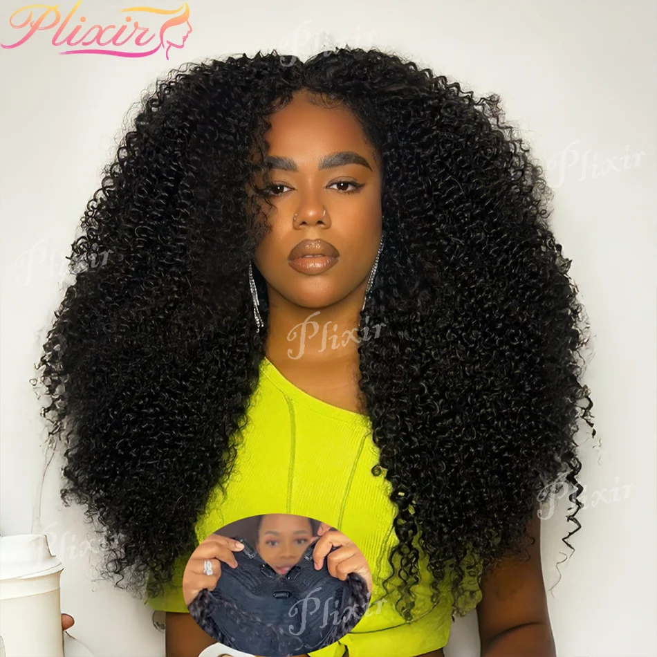 

Парик из натуральных волос с V-образным вырезом, кудрявый, 180% плотность, без клея, без швов, натуральный цвет, без кружевной основы, для женщин