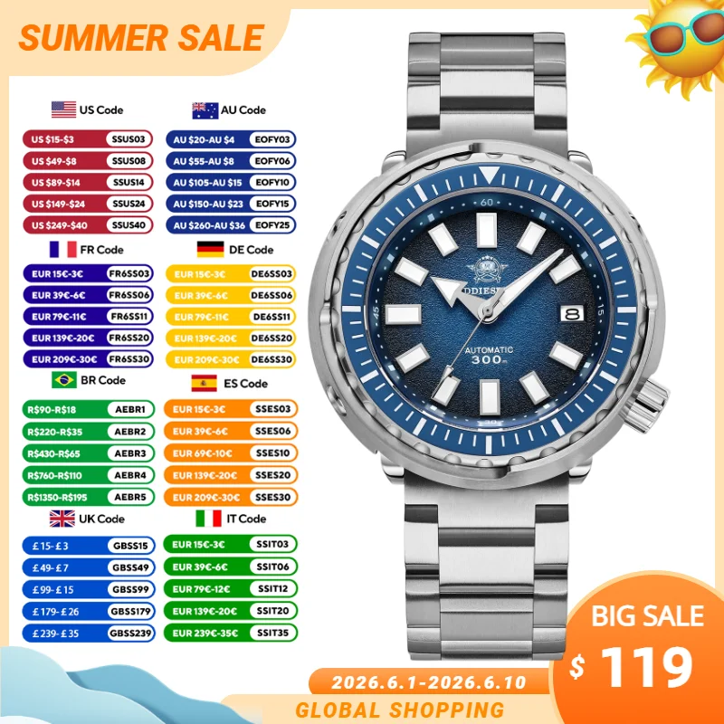 

ADDIESDIVE Fashion Automatic nh35 Mechanical Watch Aluminum Bezel 300m Waterproof Men's Watch AR Sapphire Luminous Steel Watches
