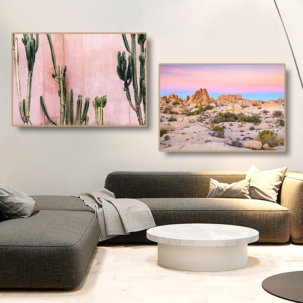 

Abstract Bohemian Cactus Print Canvas Painting Pink California Tree Desert Sunset Art Poster Wall Of Living Room Home Decoration