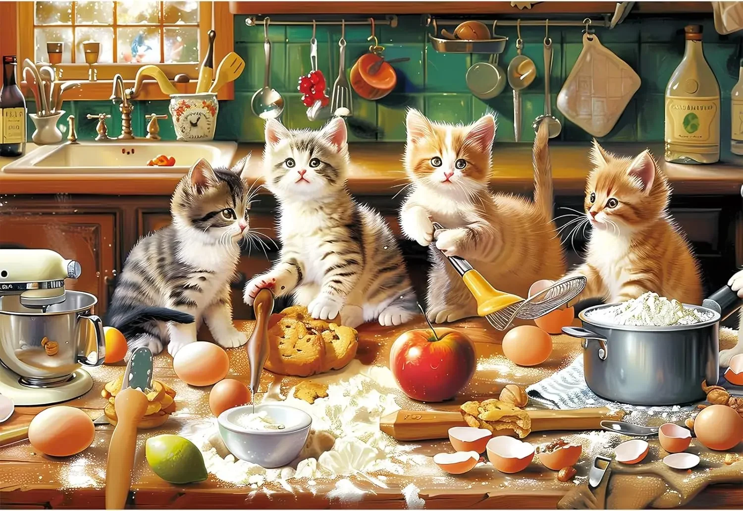 Cute Kittens Baking Kitchen Jigsaw Puzzle 1000 300 Pieces Funny Animal Activity for Kids Early Education Birthday Present