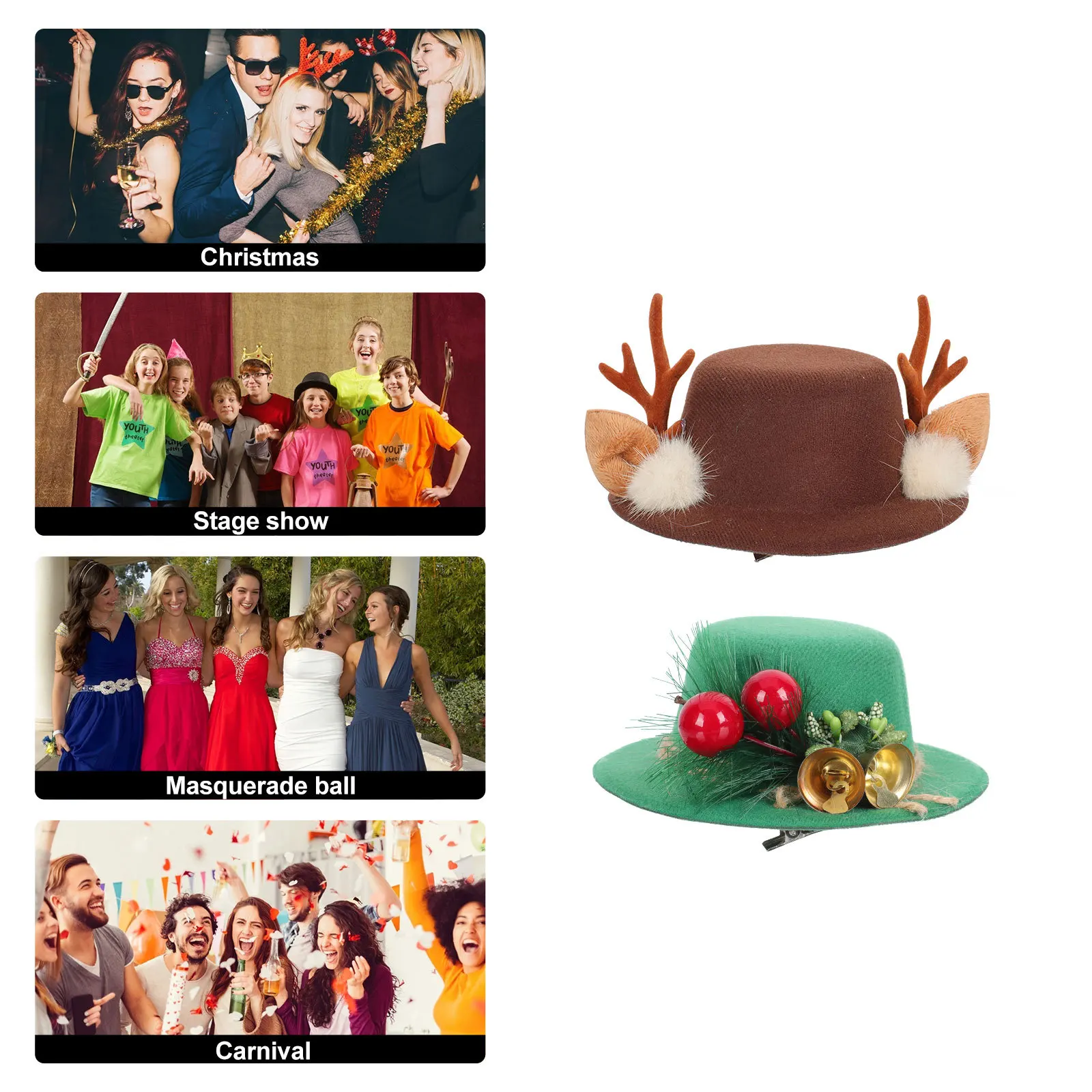 

2Pcs Xmas Style Elk Hairpins Berry Design Party Headwear Christmas Hair Decor Female Gifts Formal Dress Hat Hairpin