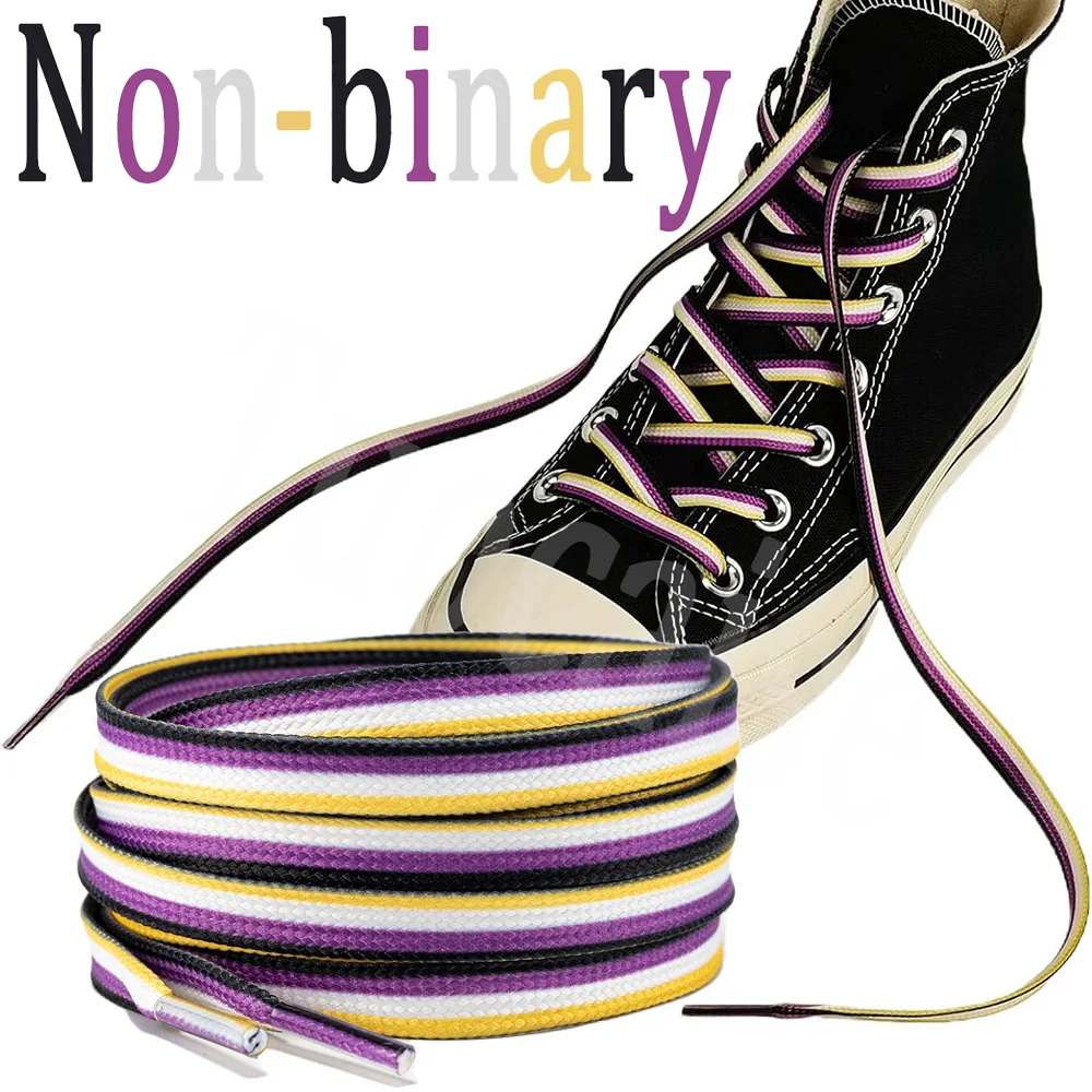 1Pair Non-binary Shoe Laces Gay Pride Liberty Shoelaces Personality Color Flat Printed Shoelace Vertical Stripes Trend Shoelace