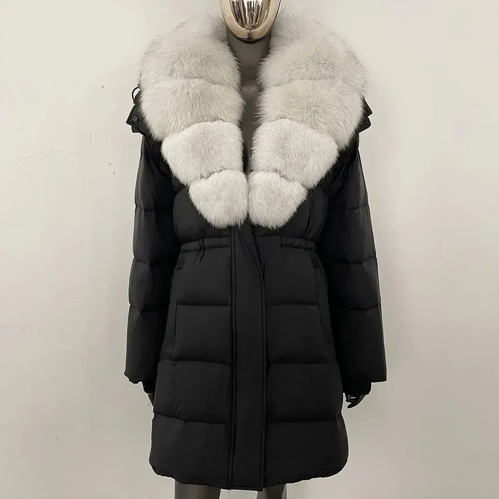 

Hooded Natural Raccoon Fur Coat Large Female Street Puffer Coat Removable Real Fur Jacket Fashion Women Winter Duck Down Jacket