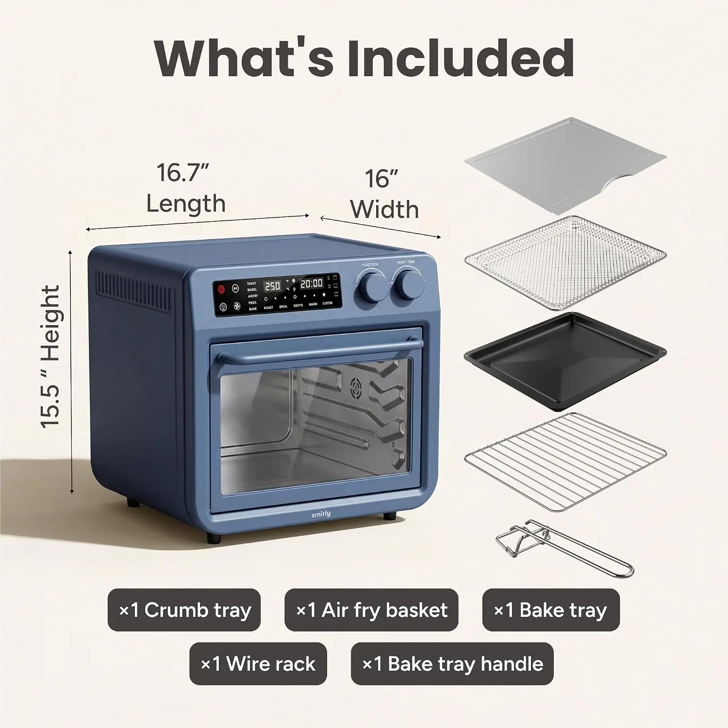 Digital Air Fryer Toaster Oven Combo, 25L Stainless Steel, Blue | Convection Countertop Oven, 10-in-1 Multi-Function, Fits 12