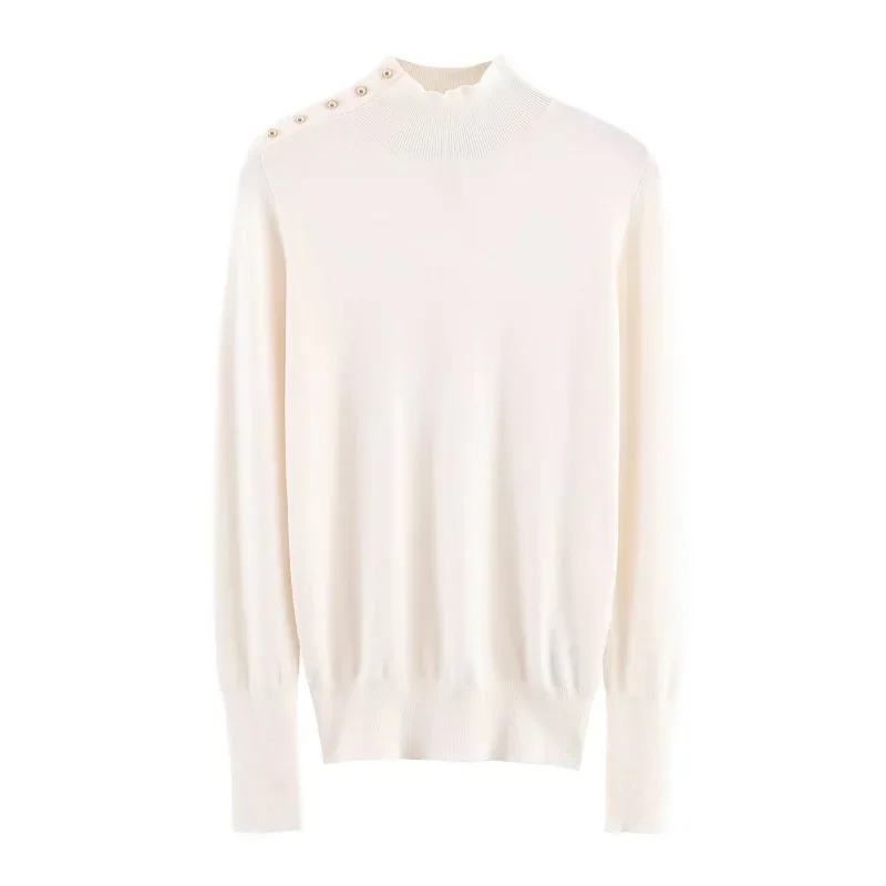 

Осенние вязаные топы с высоким воротником и длинными рукавами на плечах, украшения, женские однотонные пуловеры, свитер, женская повседневная шикарная одежда