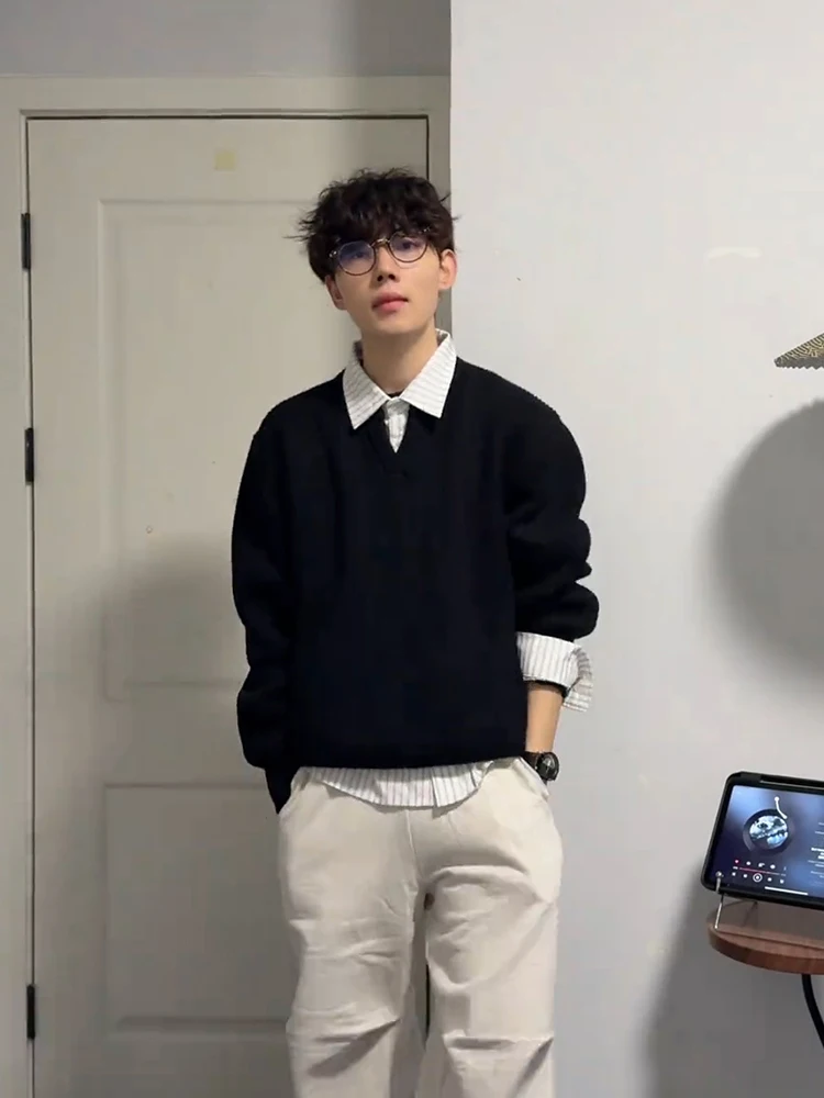 

Мужская осенне-зимняя ленивая свободная толстовка в полоску American Sle Long Sve, верхнее пальто Cleanfit, повседневная одежда