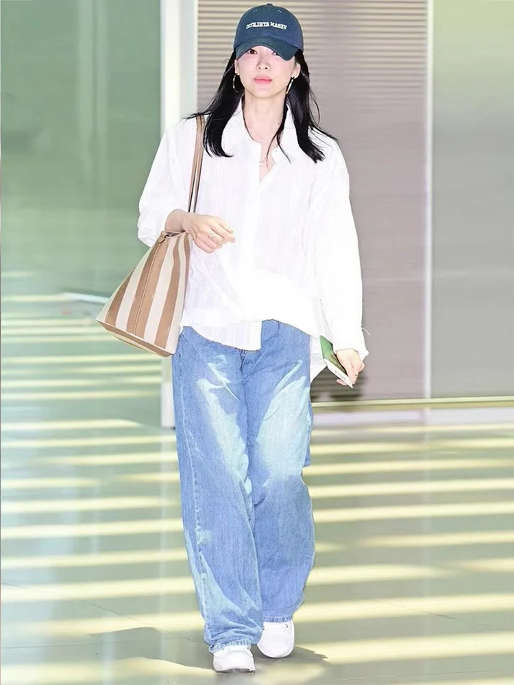 เสื้อคลุมหลวมทรงยาวผ้าฝ้ายลินินป้องกันแสงแดดสำหรับผู้หญิง ฤดูร้อน ผ้าบาง สไตล์ลำลอง สีขาว คอปก ความยาวปานกลาง...