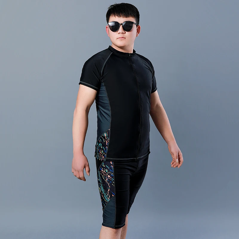 Men\'s Split Swimsuit Short-sleeved Beach Water Sports Snorkeling Swimming Surfing Suit Plus Size Sunscreen Quick-drying