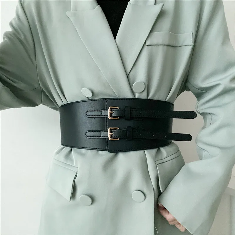 Cummerbunds واسعة للغاية لمعطف المرأة تمتد الخصر أسود بني اللون طبقة مزدوجة تصميم الخصر الأختام موضة مشد الفتيات #1