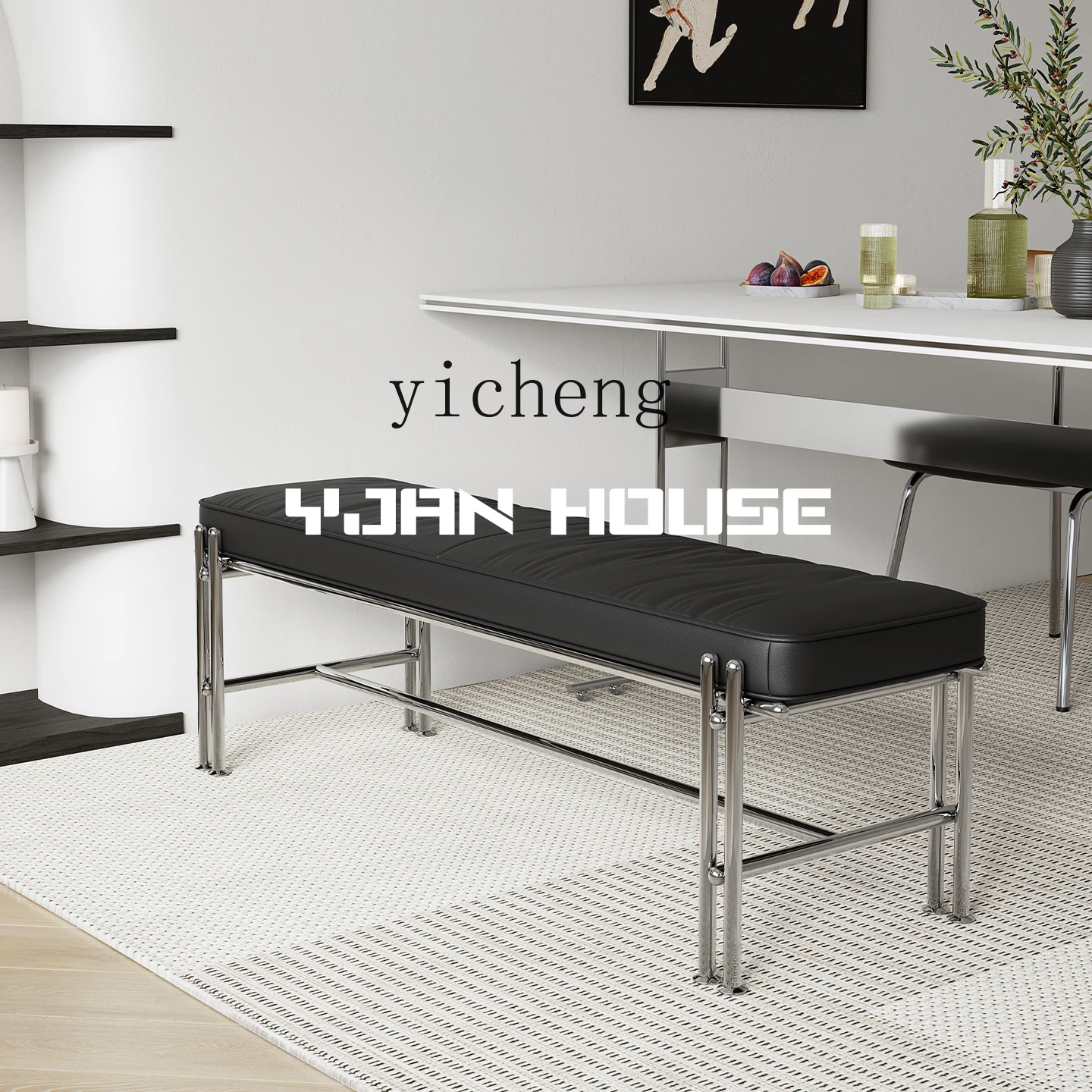 

TWR Stainless Steel Bench Home Dining Table Long Bench Leather Small Bench