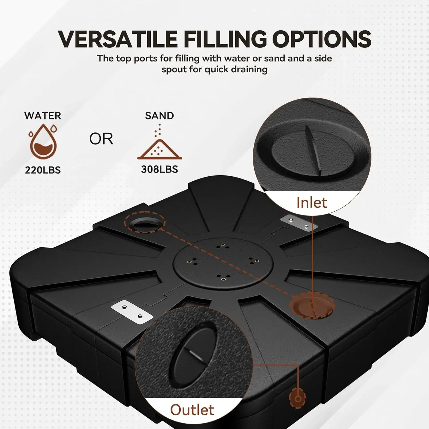 Cantilever Umbrella Base 220 lbs~308 lbs Water & Sand Filled Umbrella Weighted Base for Offset Patio Umbrella 33 inch Square Hea