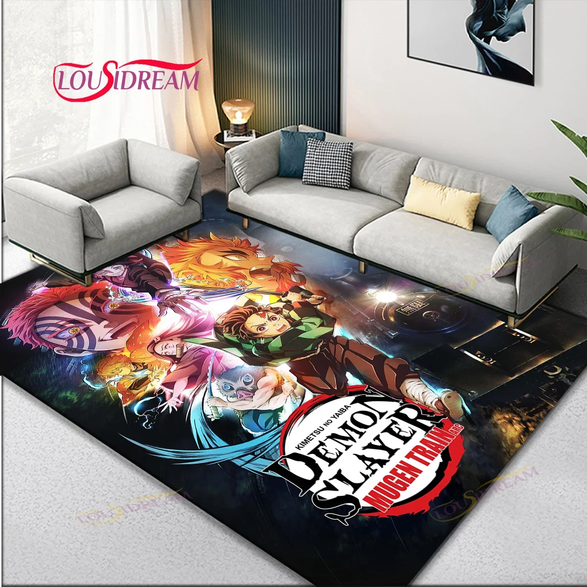 Anime Demon Slayer Self-adhesive Art Fancy Entrance Carpet Rug for Living Room Bar Vintage Decorative Aesthetic Gaming Boy Room