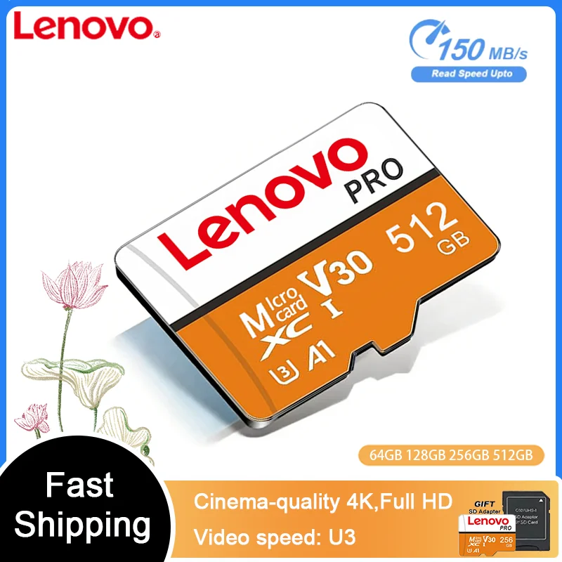 Lenovo Memory Card Micro SD Card V30 U3 Flash Card 512/256/128GB TF Card Memory Card Microsd compatible For DJI Insta360 product