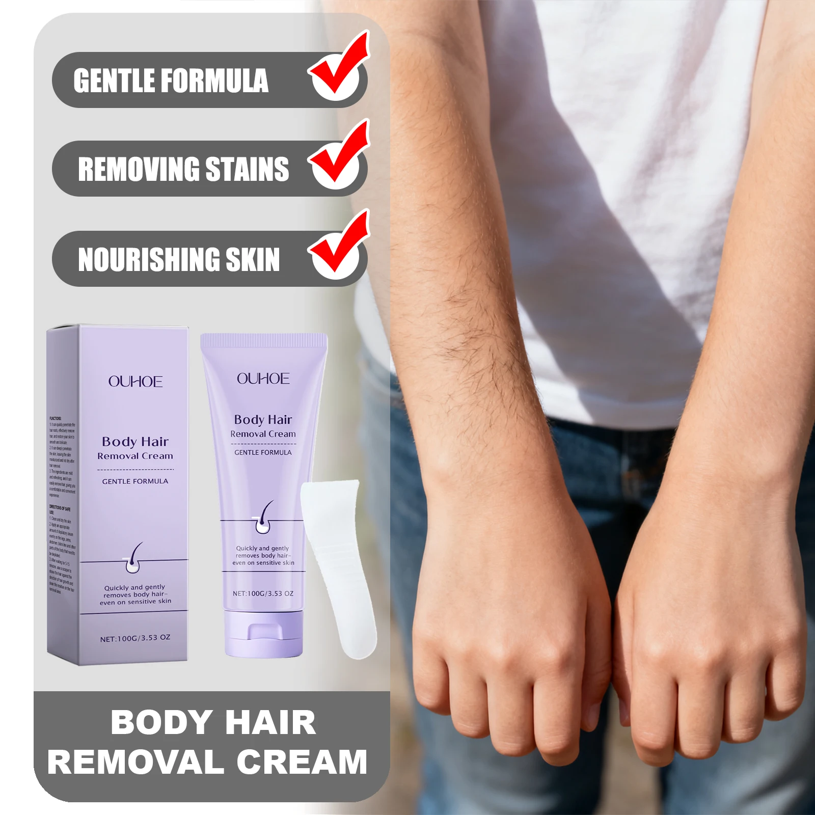 OUHOE 100g Body Hair Removal Cream Gentle Formula No Irritation Suitable For Sensitive Skin Soothe Discomfortable Repair Skin