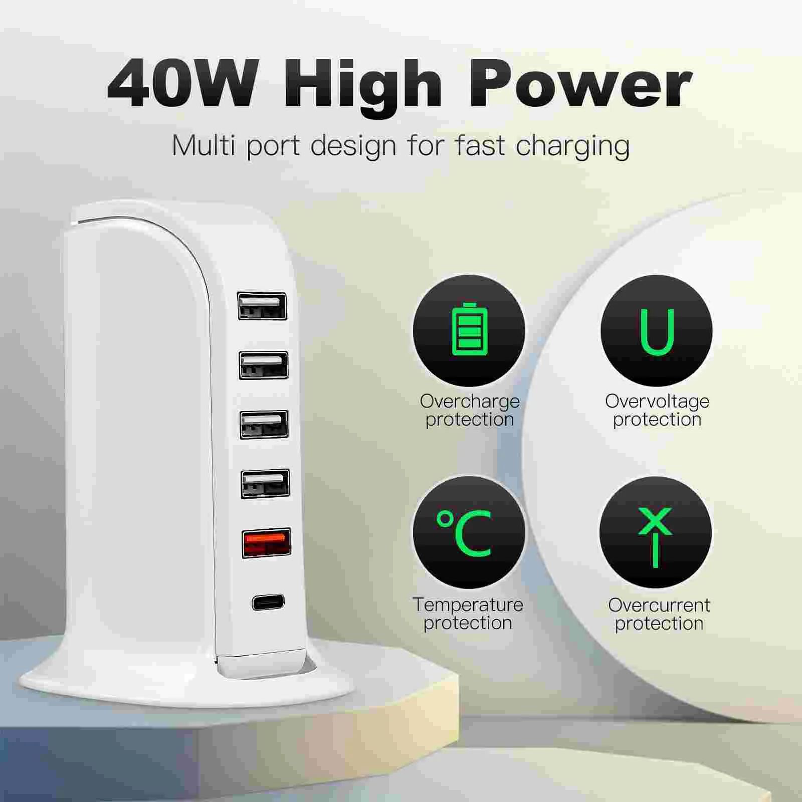 40 W Multi-port Table Phone Extension Socket USB Safe Multiple Charging Station Abs and Plug