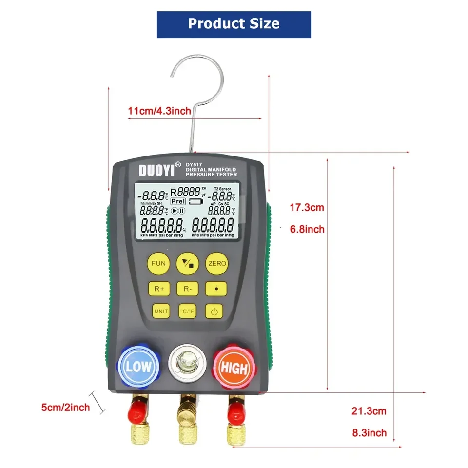 2026 Hot Sale DY517 PLUS Pressure Gauge Refrigeration Digital Vacuum Pressure Manifold Tester Air Conditioning Temperature view 6