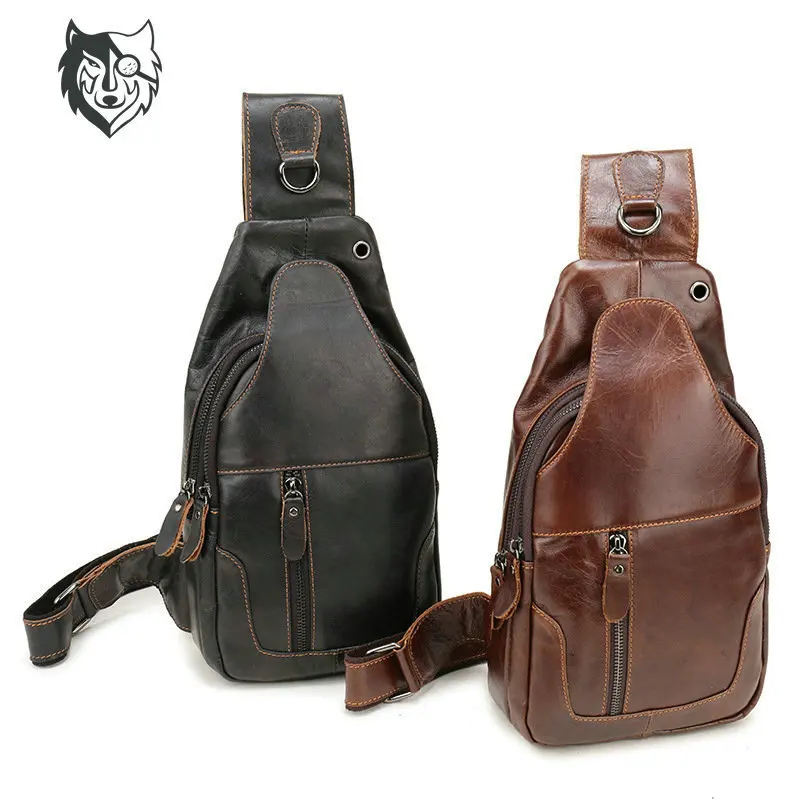Men's leather chest bag head layer leather chest bag retro leisure mobile phone storage shoulder bag large capacity