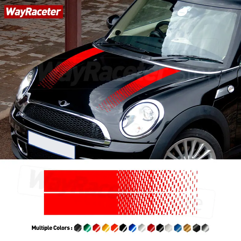 2 Pcs/Set Bonnet Hood Stripes Sticker Engine Cover Carbon Fiber Vinyl Decal For MINI JCW R56 John Cooper Works Cabrio R57