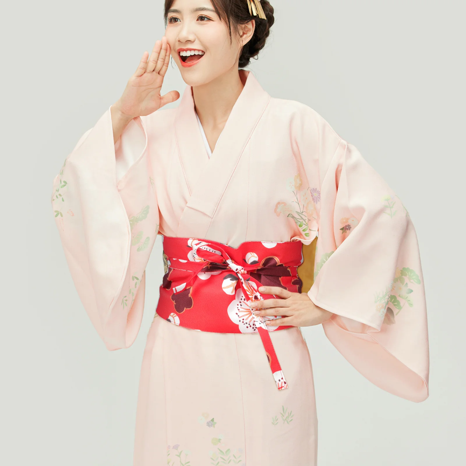 حزام خصر ياباني واسع بنمط الأزهار حزام كيمونو قابل للتعديل حزام خصر نسائي للفساتين والمناسبات الخاصة