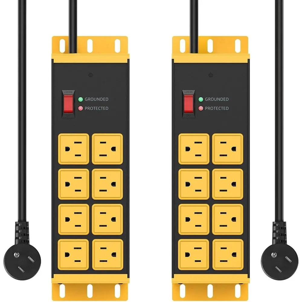 

Heavy-Duty 8-Outlet Metal Wall-Mounted Power Strip with 4800J Surge Protection, Suitable for Garage and Office Use