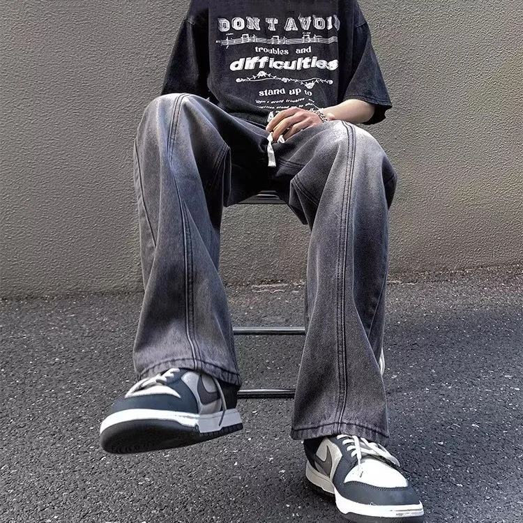 

Retro American Denim Jeans Men's Loose Casual Straight Leg Long Pants Spring Autumn plus Size 300 Pou Simple High Street S...