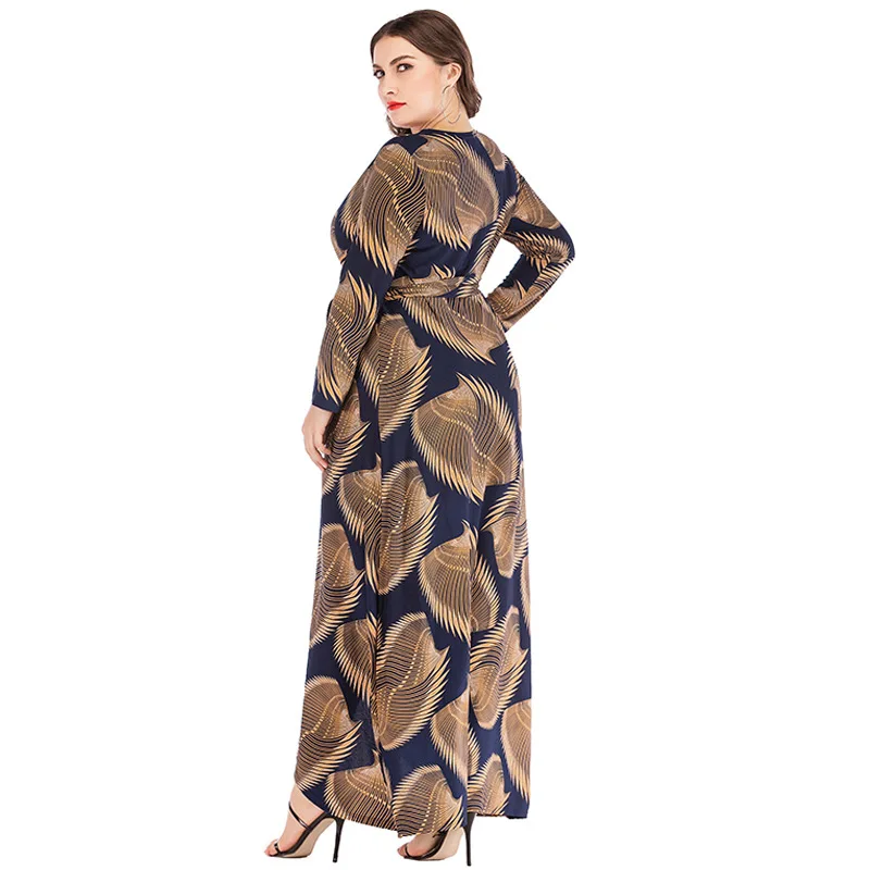 2023 Women Dress Long Sleeve Spring Woman Long Dresses V-neck Print Maxi Dress Autumn Party Dress Female Elegant Dress Plus Size