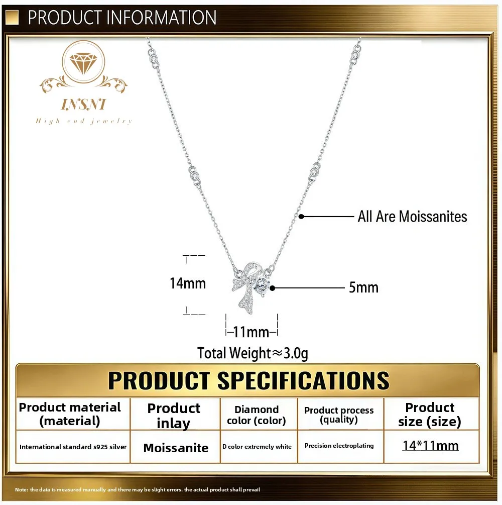 Light Luxury Fairy Wind Super Flash Bow Collarbone Chain Female Niche Design Sense Sweet Exquisite Diamond Necklace S925 Silver