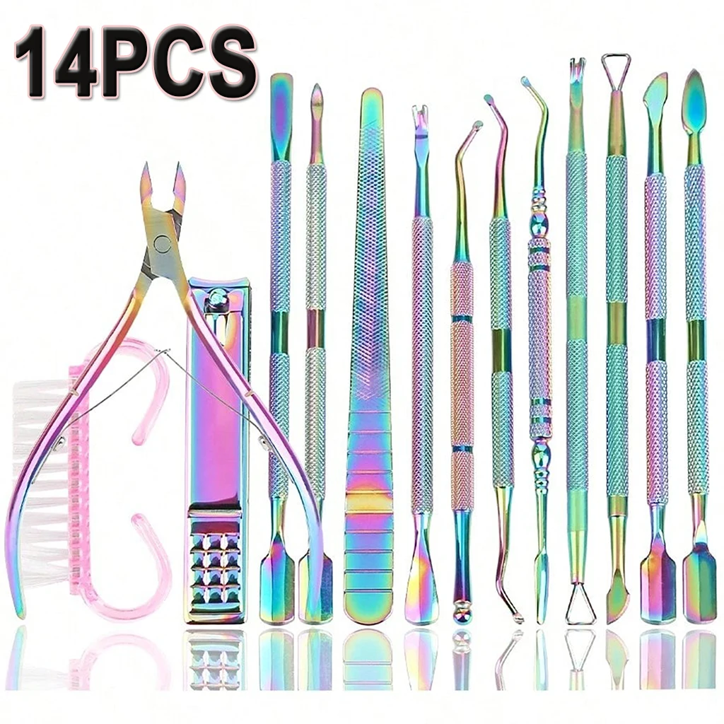 14/2/1 Pcs Stainless Steel Manicure & Pedicure Tool Set, Professional Nail Care Kit   with Cuticle Nipper, Nail File, Pusher & Brush for Salon & Home Use
