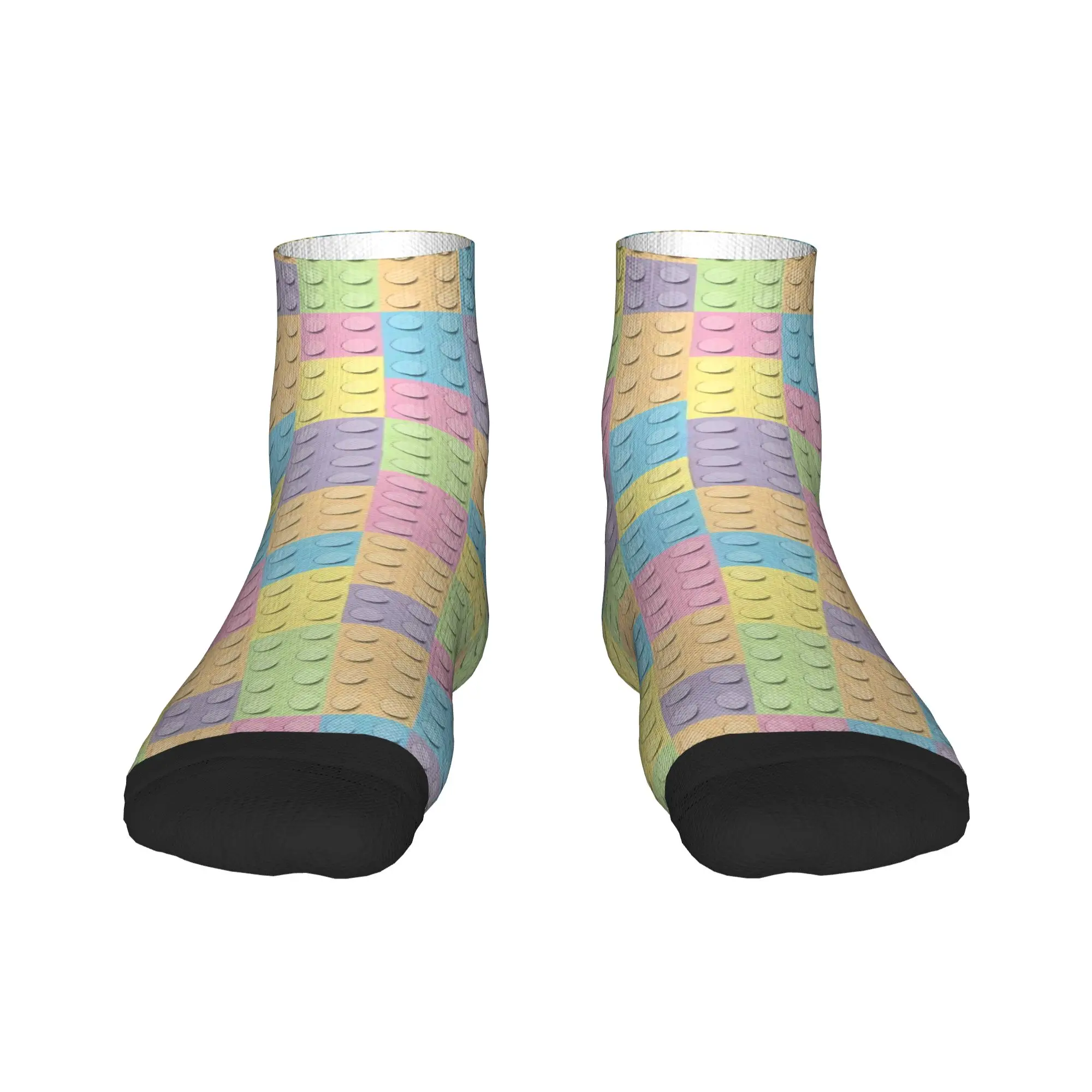 Soft Pastel Building Blocks Pattern Socks Spring  Ankle Socks Harajuku Women Men Quality Socks Graphic Running Anti Sweat Socks